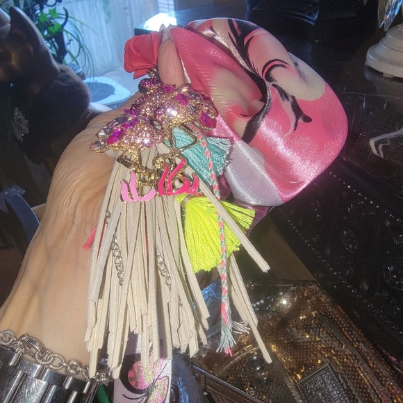 Pink crystal flamingo tassels bow purse charm Keychain - Picture 6 of 8